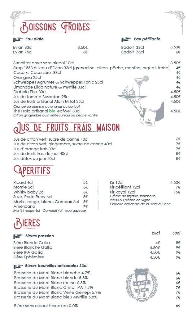Carte des boissons page 1